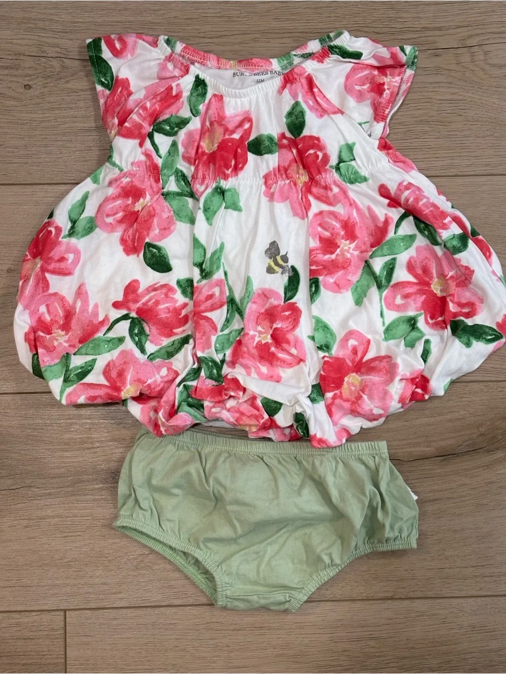 Burt’s Bees Baby Floral Bubble Dress with Green Bloomer - Pink & Green